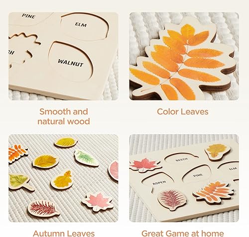 Miniatura 3 de Asweets Rompecabezas de madera de hoja de aprendizaje educativo rompecabezas de hojas Montessori juguete para niños niñas regalo de cumpleaños forma
