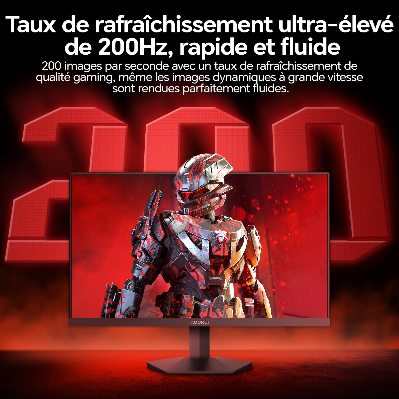 KOORUI G2511P Ecran PC Gamer 25 Pouces - 200Hz IPS FHD 1080P Ecran Gaming, 1ms HDR400 Adaptive Sync, Compatible VESA 75x75mm, HDMI 2.0/DP1.4