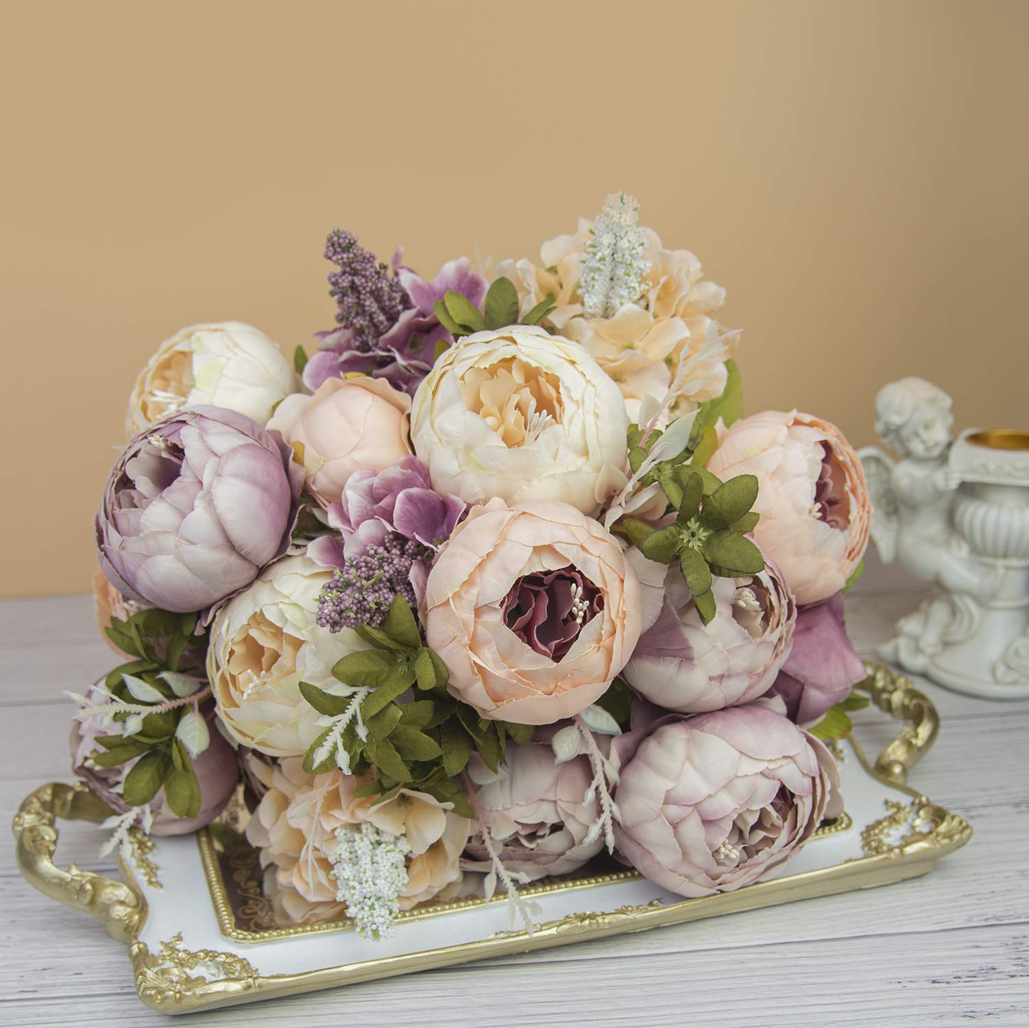 4 mazzi di peonie artificiali, bouquet di peonie in finta seta, per