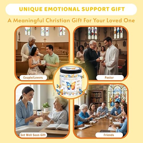 Miniatura 4 de Jarro positivo de mariposa con 60 tarjetas de afirmación cristianas, jarro con versículos bíblicos de las Escrituras de Jesús, Dios dice que eres,