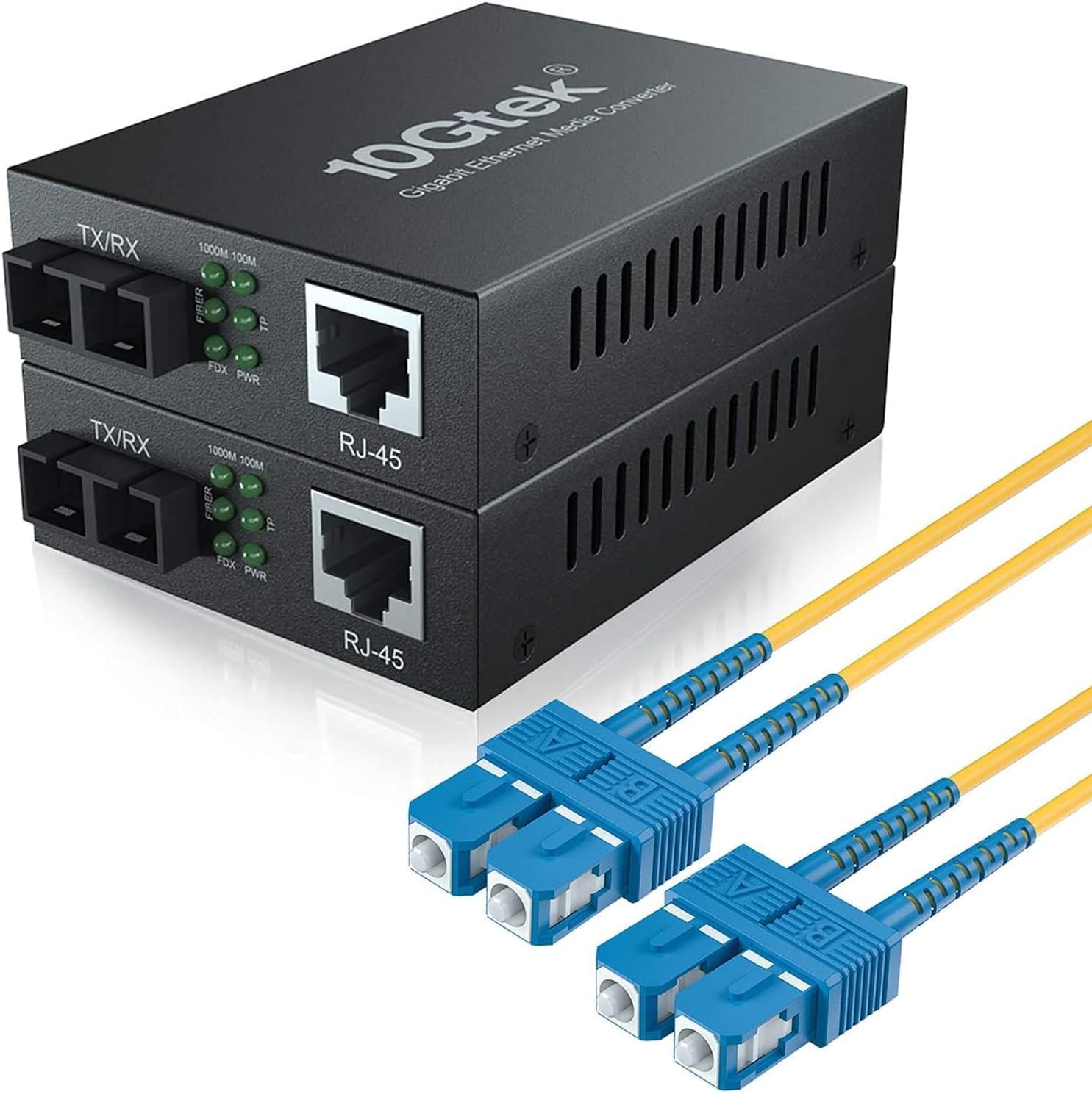 10Gtek 2 Pack of 3M OS2 SC to SC Fiber Patch Cable and 2 Pack of Gigabit SingleMode Fiber to Ethernet Media Converter