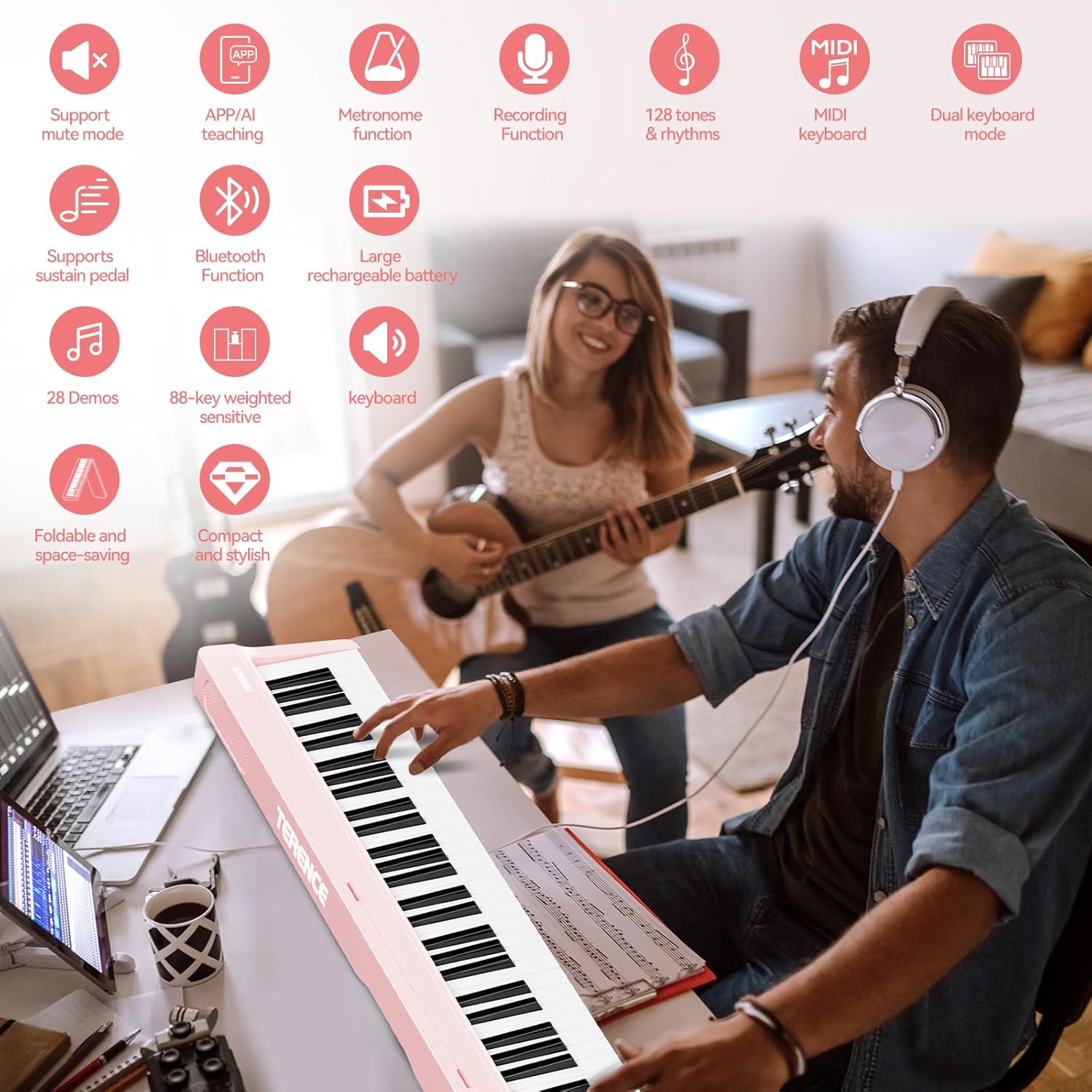 Portable Piano Keyboard Foldable: Portable Keyboard Piano 88 keys Semi-Weighted keyboard with MIDI Bluetooth TERENCE Electric Folding Piano Kit for Adult - Image 4