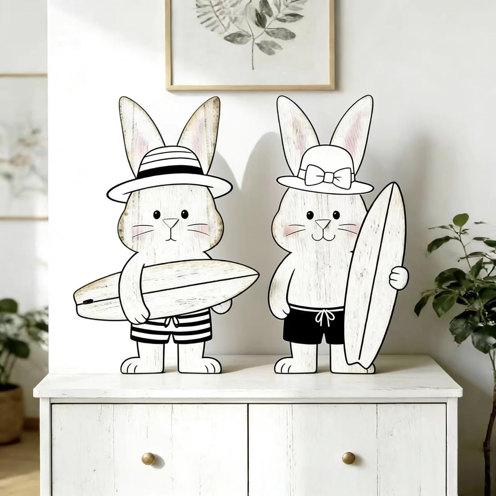 2PC Easter Bunny Wooden Figures, Large Stand, Easter Bunny Decoration, 18 cm Easter Decoration, Rabbit, Easter Bunny, Wood for Standing, for Outdoors, Table Decoration, Garden (Stand-C, 2PC)