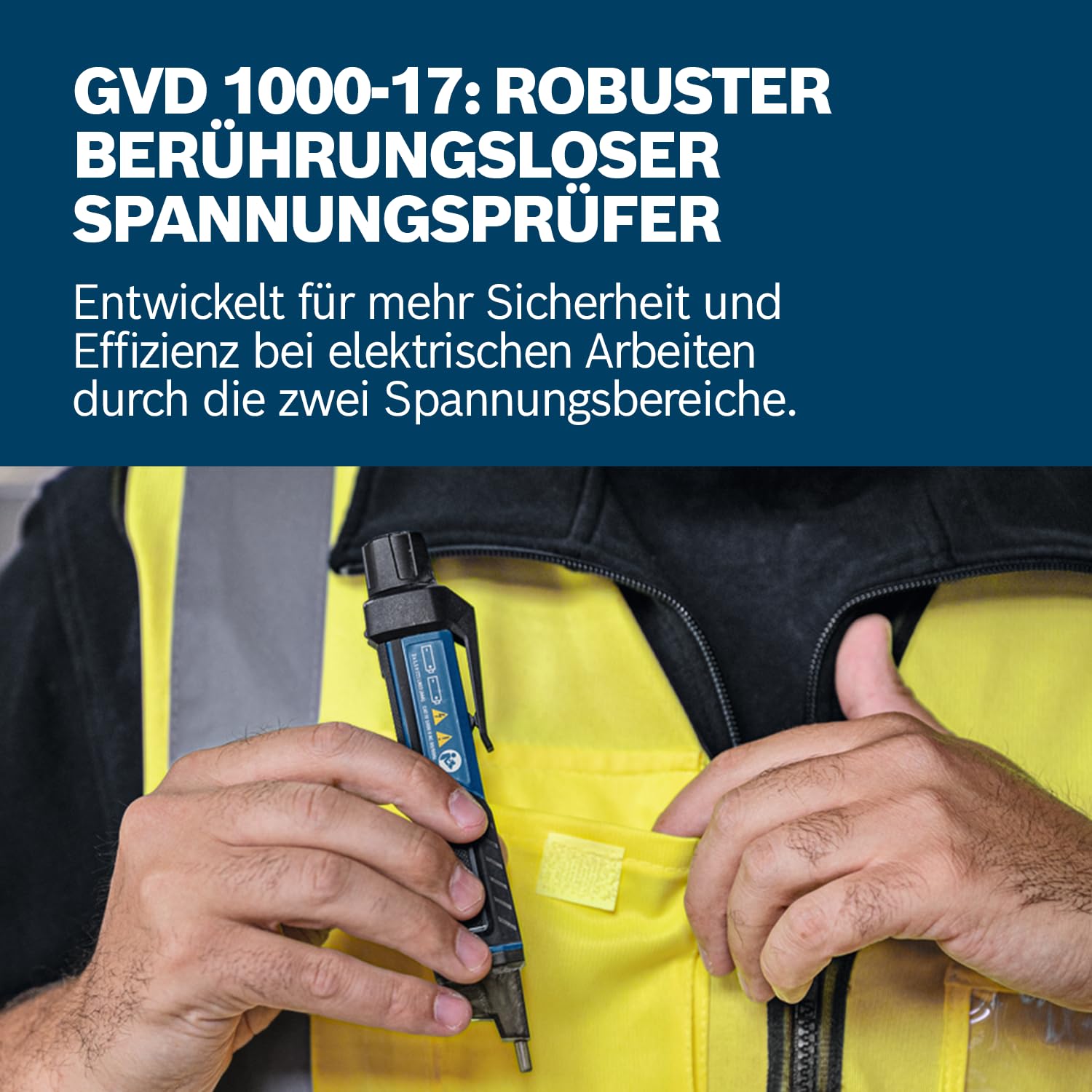 Bosch Professional Spannungsprüfer GVD 1000-17 berührungslose Spannungserkennung IP67 Dual Range 24-1000V AC CAT IV 1000V