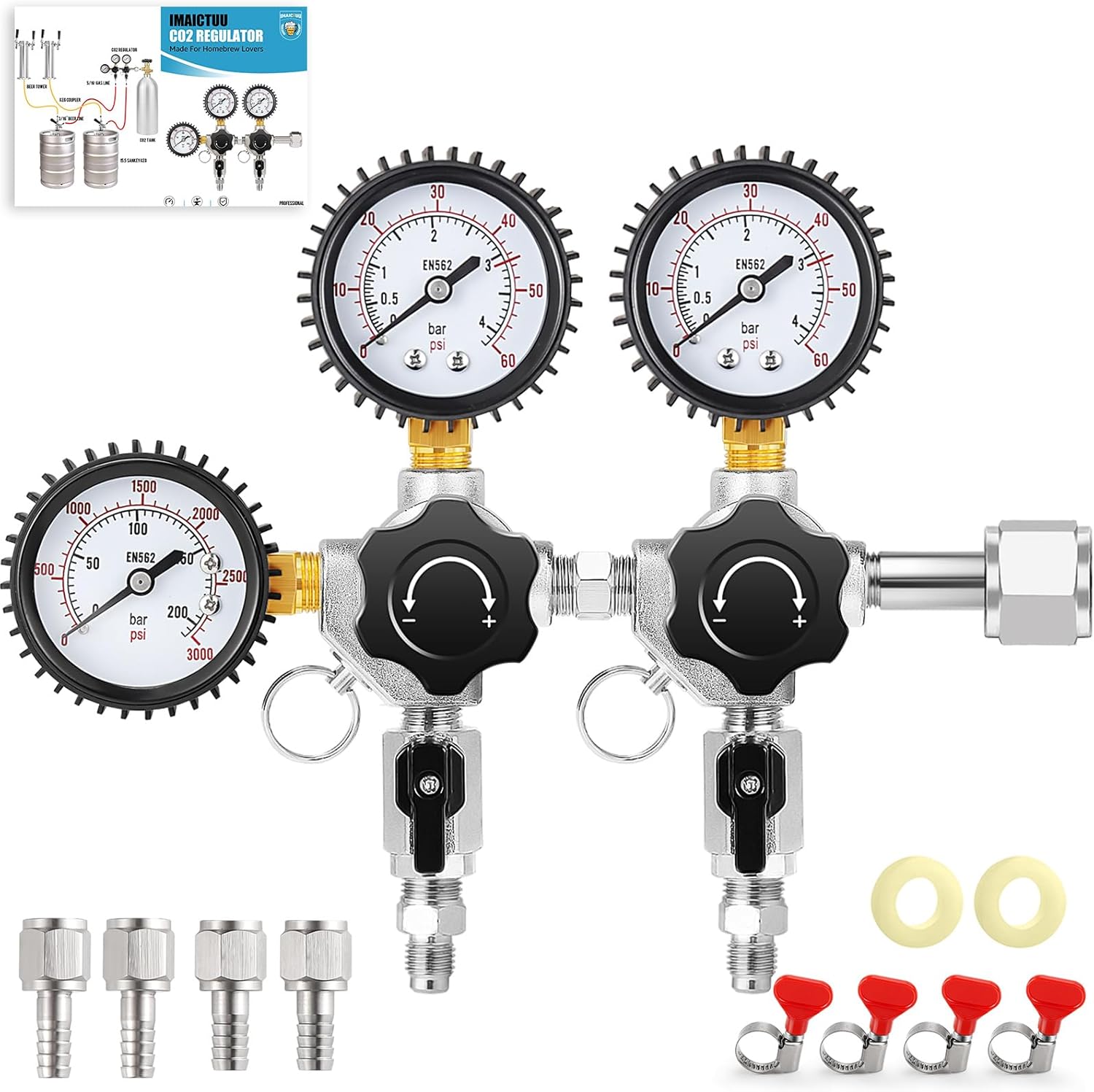 Dual Output CO2 Regulator CGA-320 Kegerator Regulator with 1/4" & 5/16" Barb,Draft Beer CO2 Tank Regulator Kegerator Parts for Party,Wedding