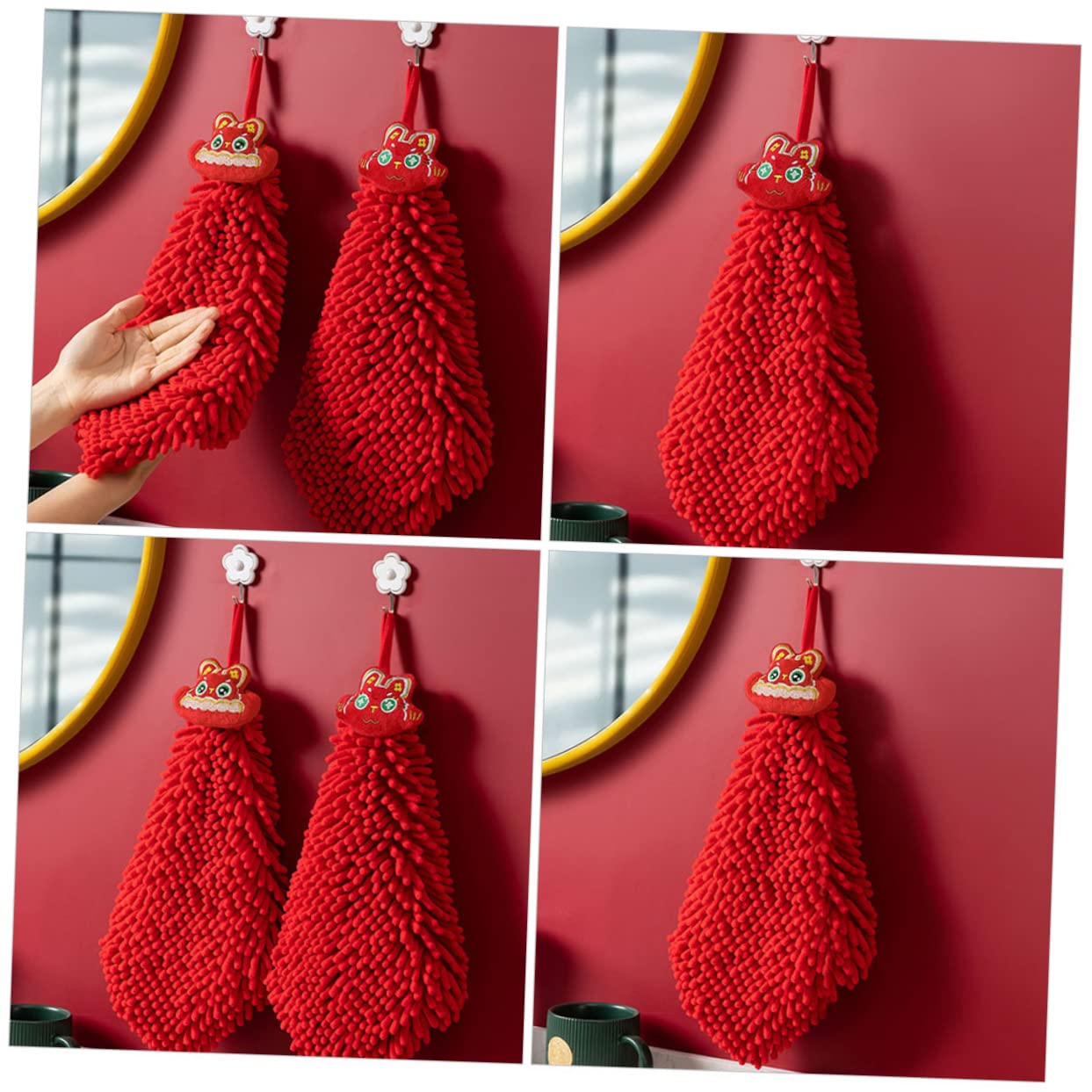 Alipis 4 Set Asciugamano Festivo Soffice Scratcher Peluche Assorbente Auto Kitchen Asciugatutto Fazzoletti Asciugamano Asciutto A Mano Asciugamano Per La Cucina Ciniglia Rosso 2 Pezzi * 4