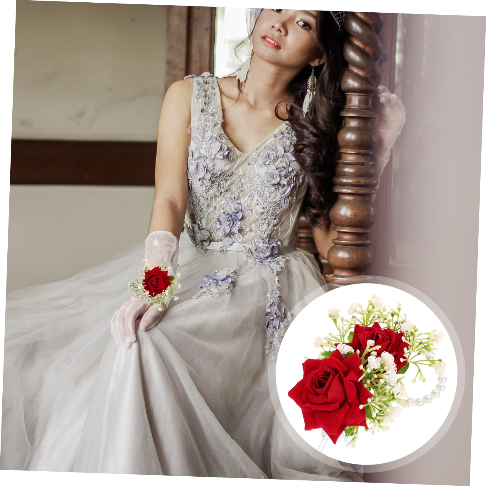 PRETYZOOM 5 Set Corpetto Di Fiori Da Polso Decorazioni Nuziali Per Cerimonia Bracciale Corsetto Da Polso Panno Di Seta Stile Western Spilla Rosso Damigella D'onore