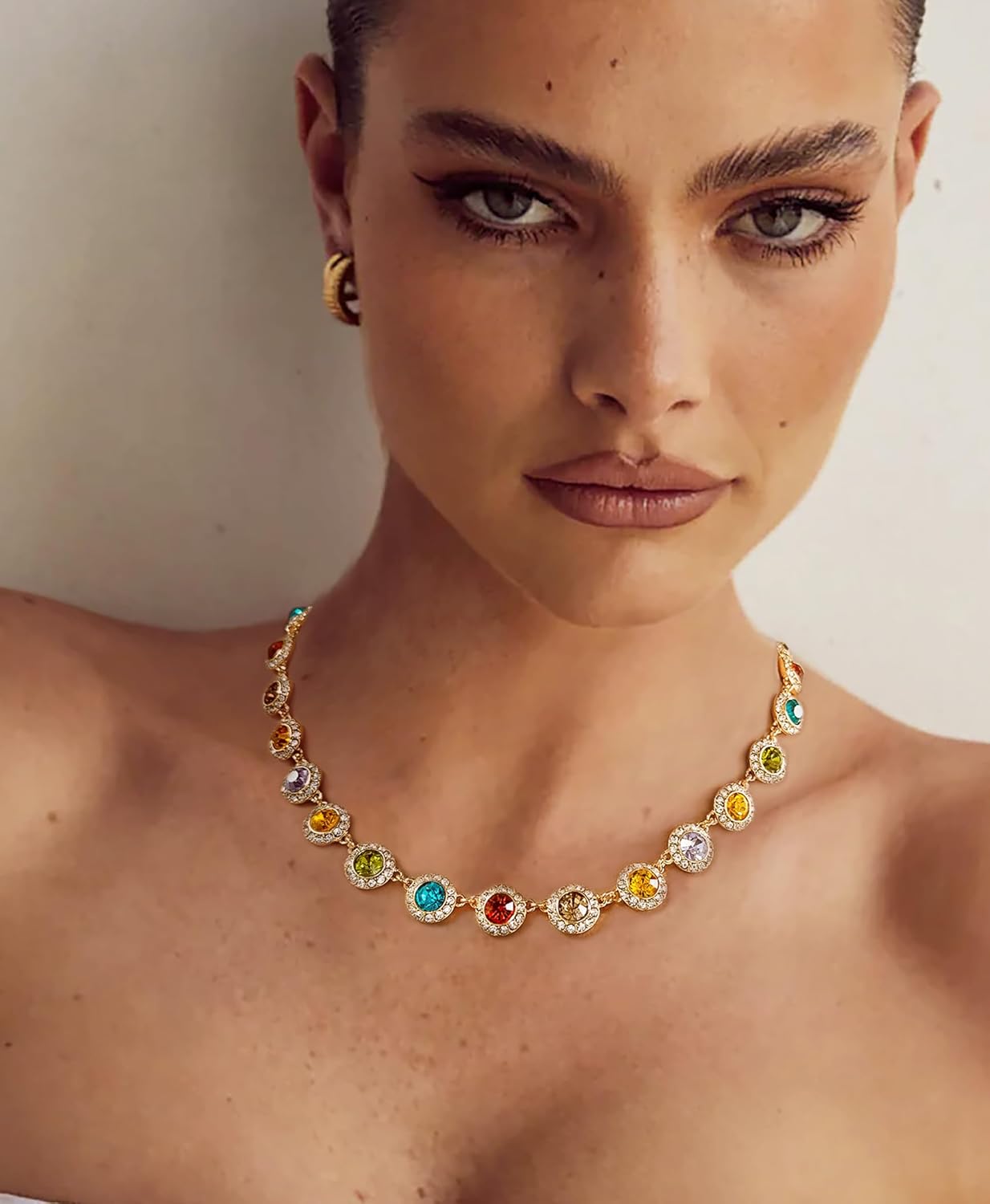 LILIE&WHITE Colorful Rhinestones Gold necklaces for women Trendy Chain Choker Necklaces Multicolor Gemstone Rainbow Necklace Bead Necklace Statement Neckalce Jewelry Gift - Image 2