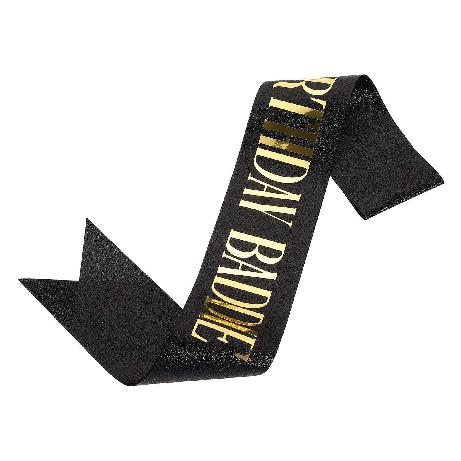 sourcing map Birthday Baddie Sash with Pin Gold Foil Lettering Party Favors Supplies Decorations Accessories for Women Costume Gifts Sweet Birth Day, Black โ image 1