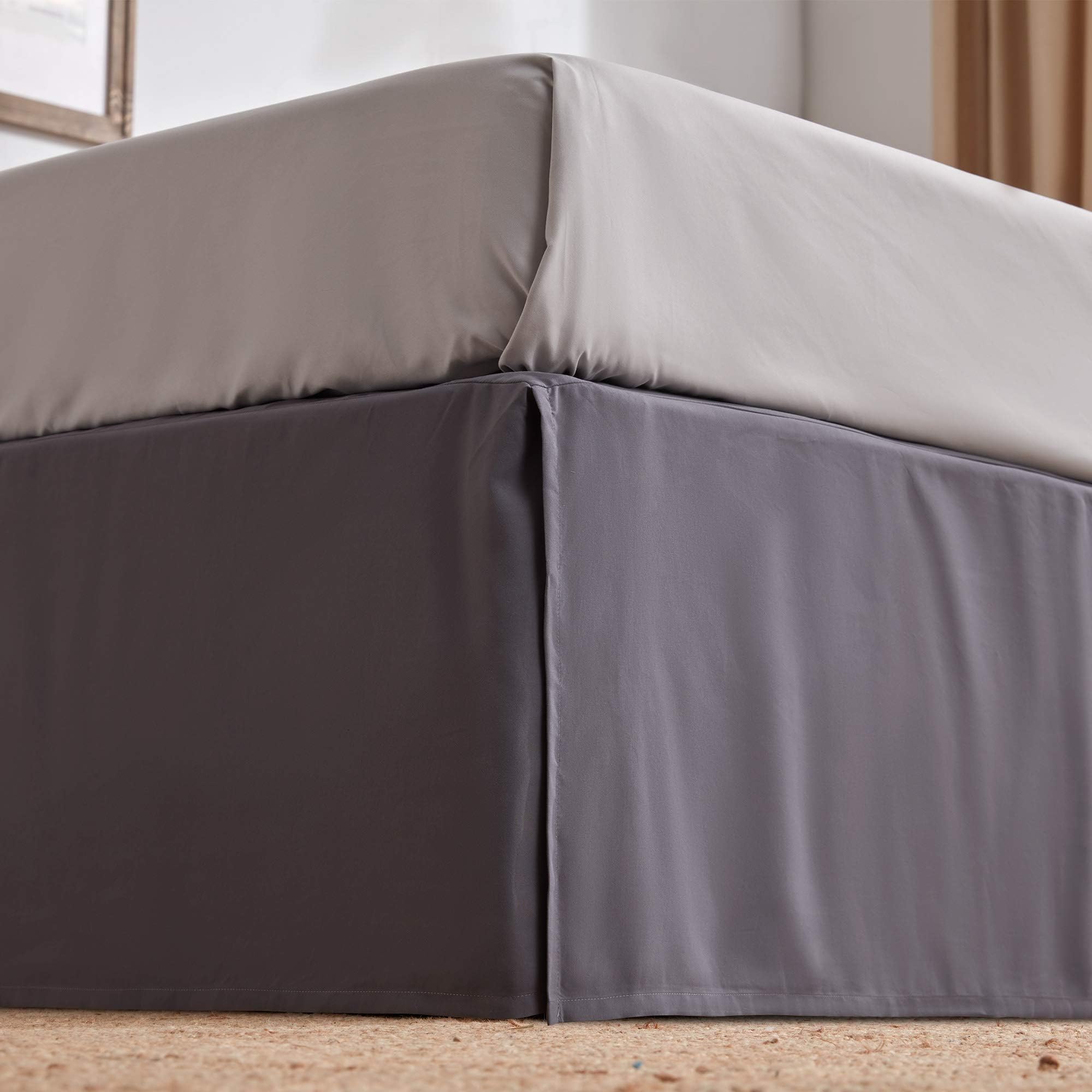 SLEEP ZONE Bed Skirt Anti-Static Premium 120gsm Thick Double Brushed Microfiber Hotel Quality Pleated Dust Ruffle 15 inch Talored Drop Shrink and Fade Resistant (Queen, Grey)