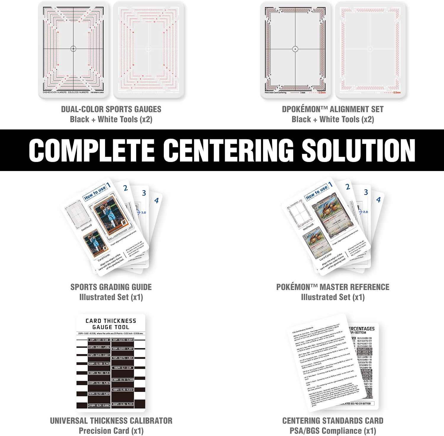 BDJBXK Card Centering Grading Tool for Pokemon & Sports Cards – Card Grading Centering Tool, Thickness Measurement Card, Professional Grading Kit (with Instructions)​