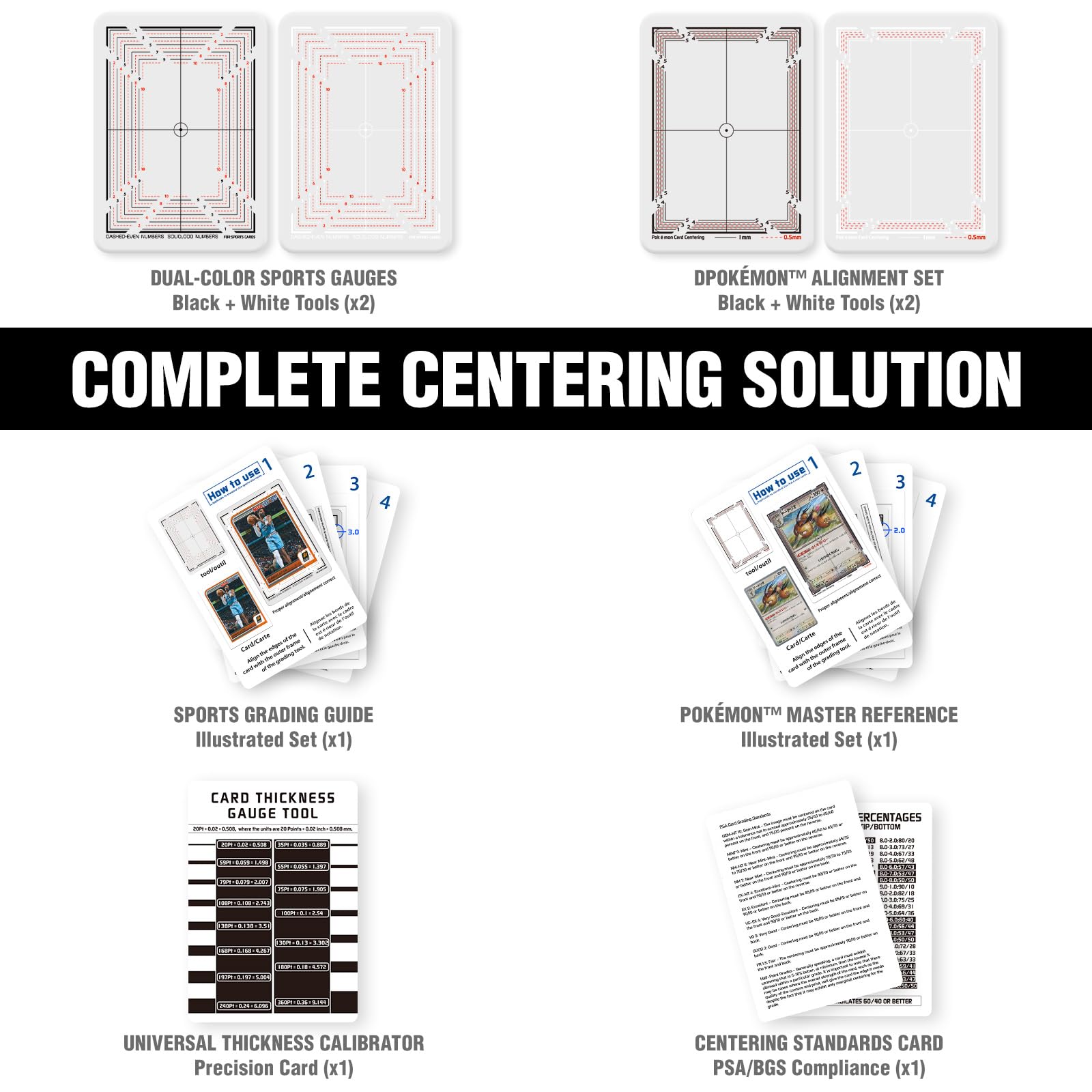 Amazon.com: BDJBXK Card Centering Grading Tool for Pokemon & Sports Cards –  Card Grading Centering Tool, Thickness Measurement Card, Professional  Grading Kit (with Instructions)​ : Arts, Crafts & Sewing