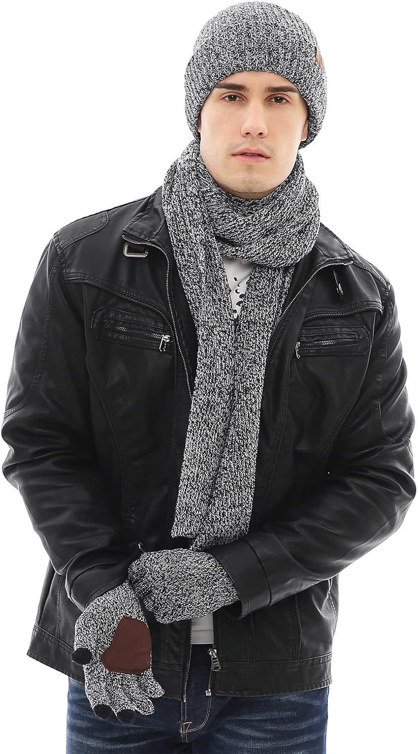 Winter Beanie Hat Scarf Touch Screen Driving Gloves 3 in 1 Set for Men Women Ribbed Knit