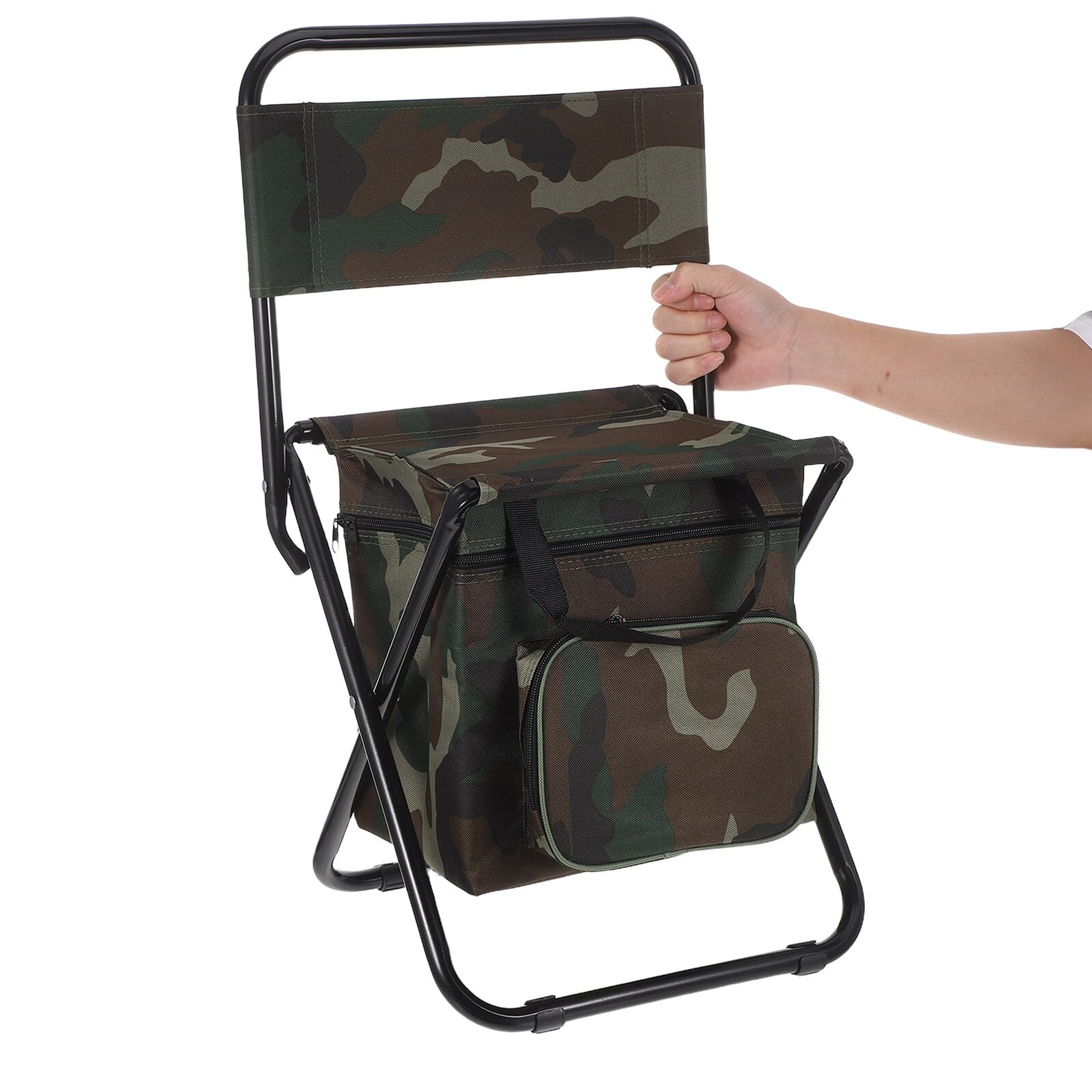 ABOOFAN Sgabello Pieghevole da Campeggio con Schienale Ergonomico e Borsa Termica Integrata Sedia Portatile Compatta per Pesca Escursionismo e Outdoor Sedile Traspirante e Facile da