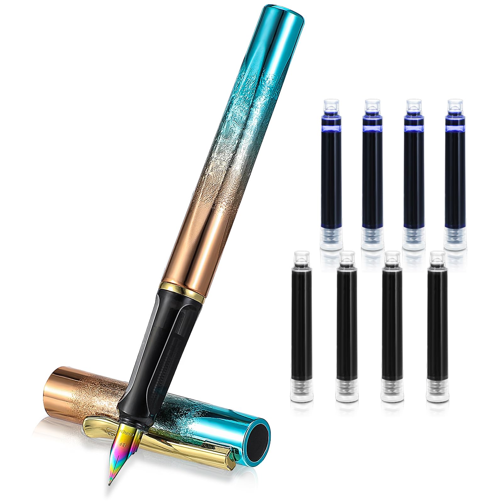 Fountain Pen Set, Colored Plastic Fountain Pen With Black Ink and Blue  Ink Extra Fine Point Business Writing Pen for Journaling Signature