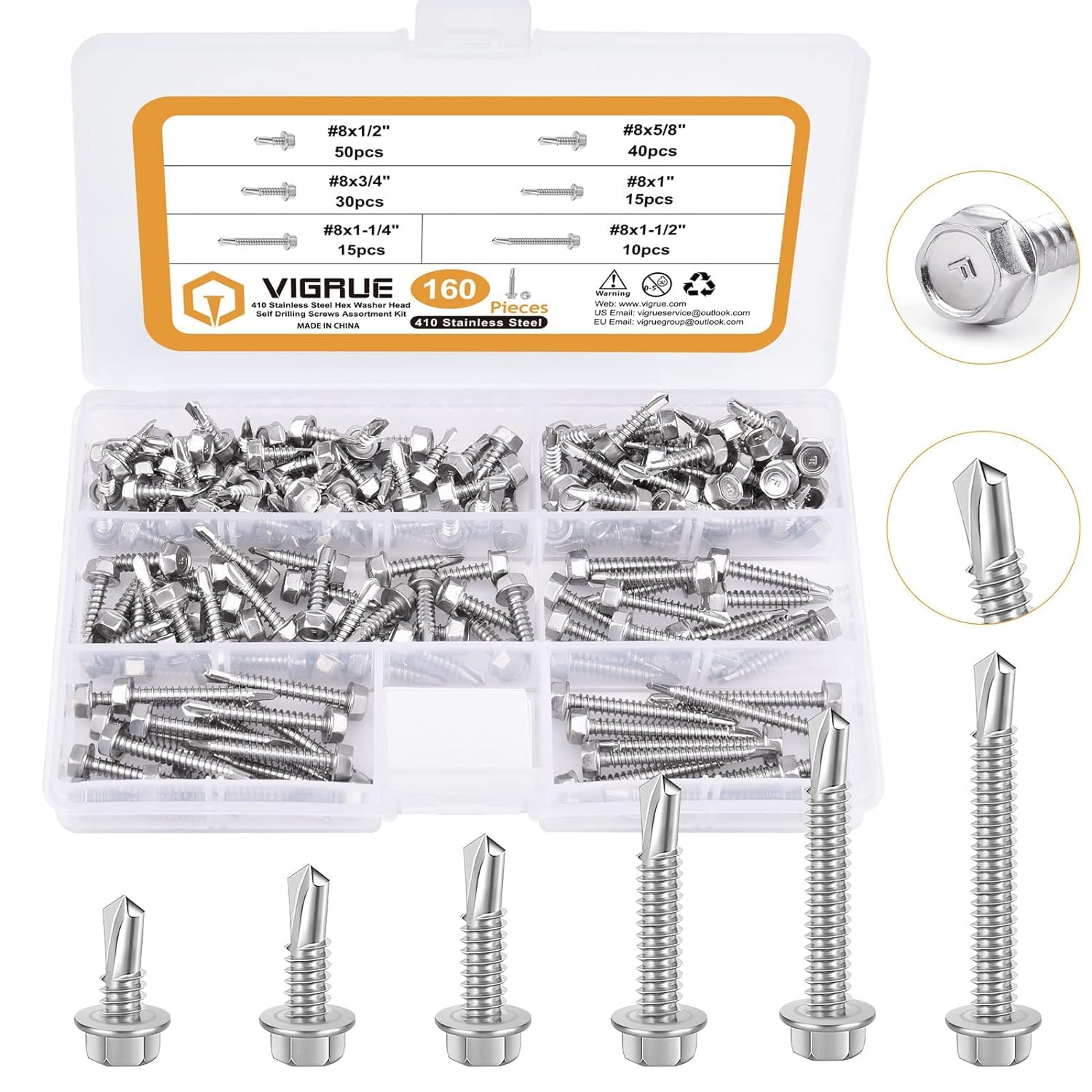 Vigrue 300 Pieces M2.5 M3 M4 M5 M6 M8 Stainless Steel Threaded Screws with Allen Keys