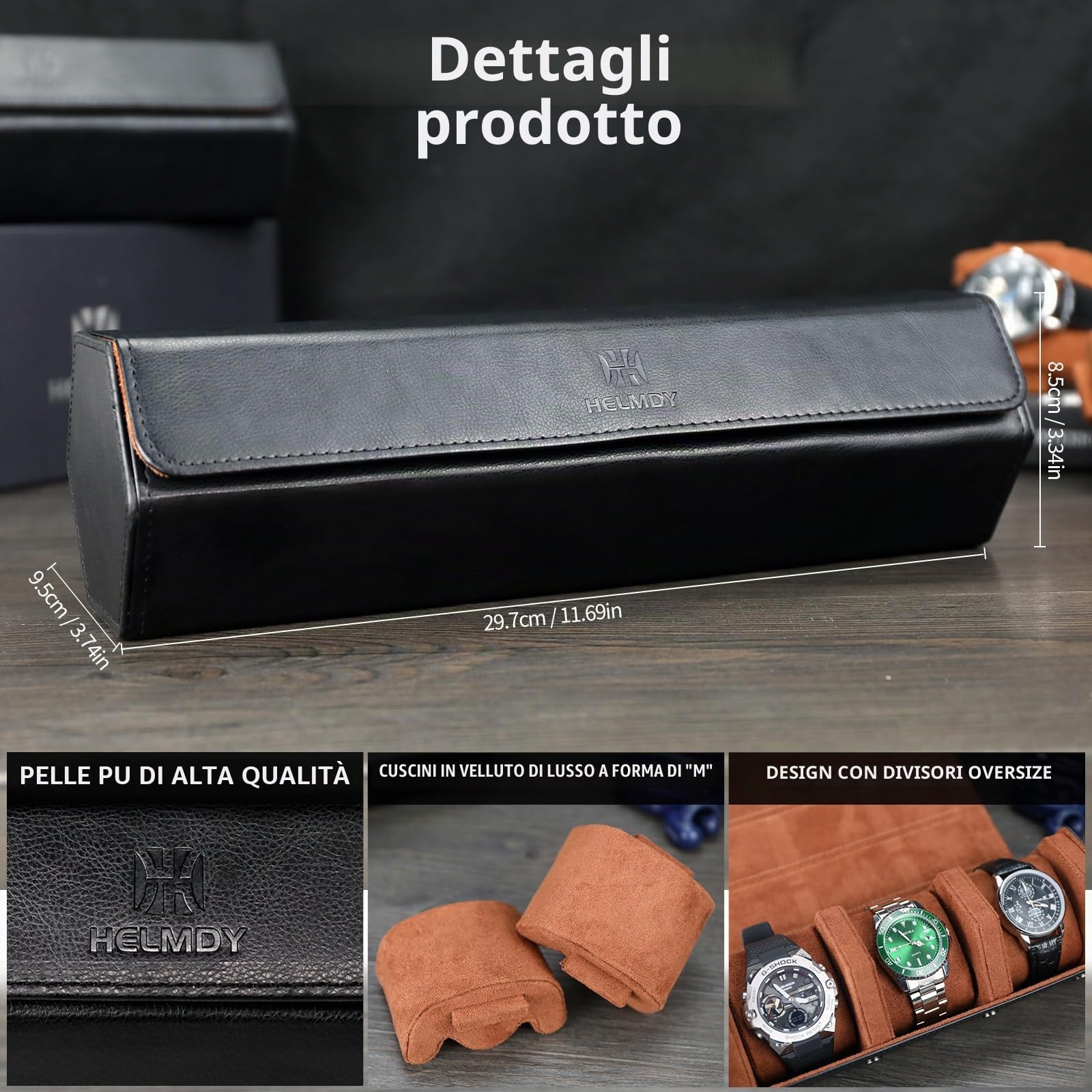 Porta Orologi Uomo 4 Posti, Scatola Porta Orologi Uomo 4 Posti, da Viaggio in Pelle PU, Portatile Scatola per, Donna (Nero/Marrone)