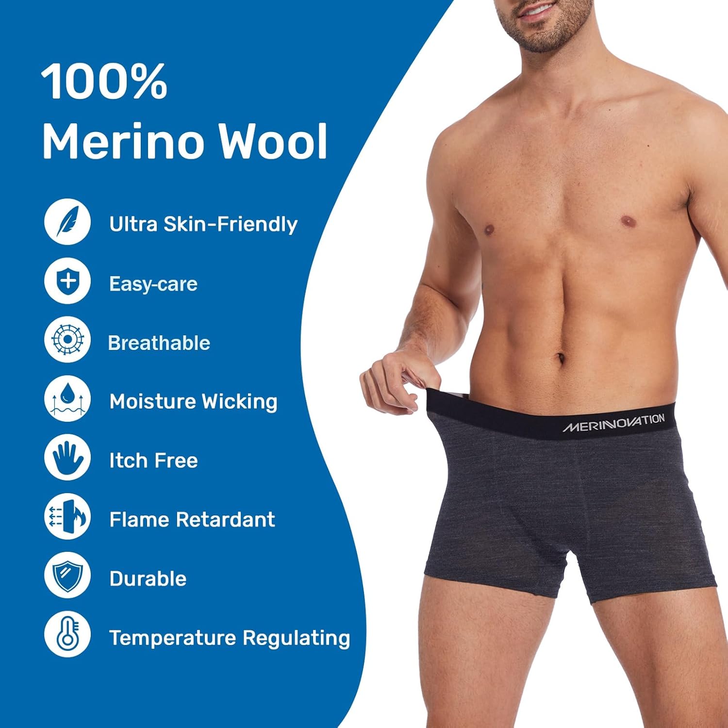 MERINNOVATION 2 Packs Merino Wool Underwear Men - 100% Merino Wool Boxer Briefs for Men Everyday Breathable Anti-Odor Boxers - Image 3