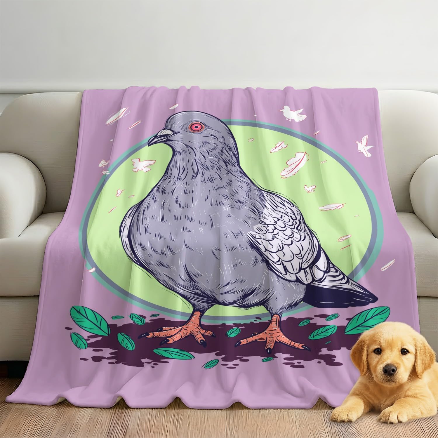 Generisch Koc nostalgiczny plakat, przytulny, puszysty, miękki koc, uroczy gołąb, koc polarowy do salonu, kanapy lub łóżka, 150 x 200 cm, fioletowy, prezent dla dzieci i rodziców