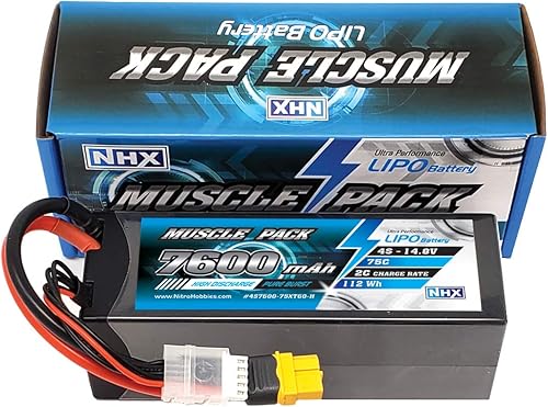 Miniatura 2 de NHX 4S 14.8V 7600mAh 75C Hard Case Lipo Battery Muscle Pack wXT60 Conector
