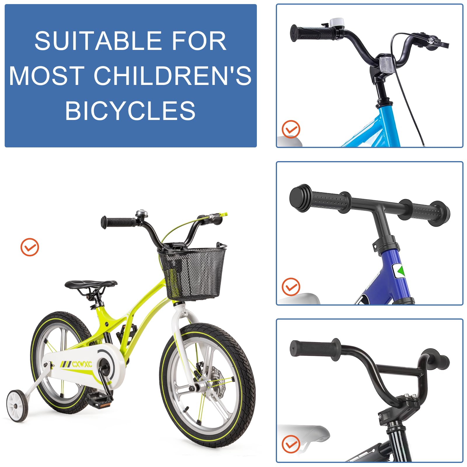 CXWXC Cestino Anteriore per Bicicletta Bambini, Cestino per Bici con Cinghie in PU Regolabili, Adatto a Biciclette e Tricicli per Ragazzi e Ragazze, Resistente e Facile da Montare