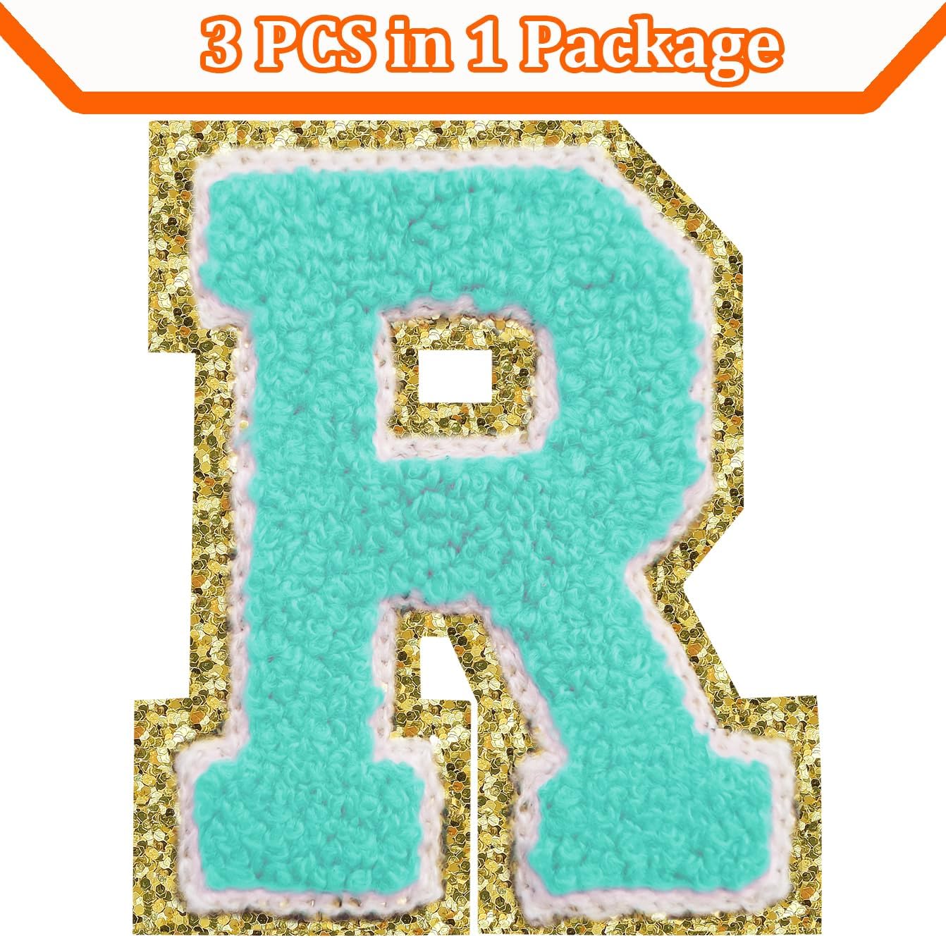 Letter Patches Iron on 3Pcs Chenille Letters for Jackets Varsity Letters Patches Letterman Glitter Patches Iron on Letter Blue R image 2