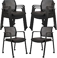 Vista 32 de CLATINA Silla de sala de espera negra con ruedas y respaldo de malla, sillas con brazos apilables con asiento de tela tapizado y soporte lumbar