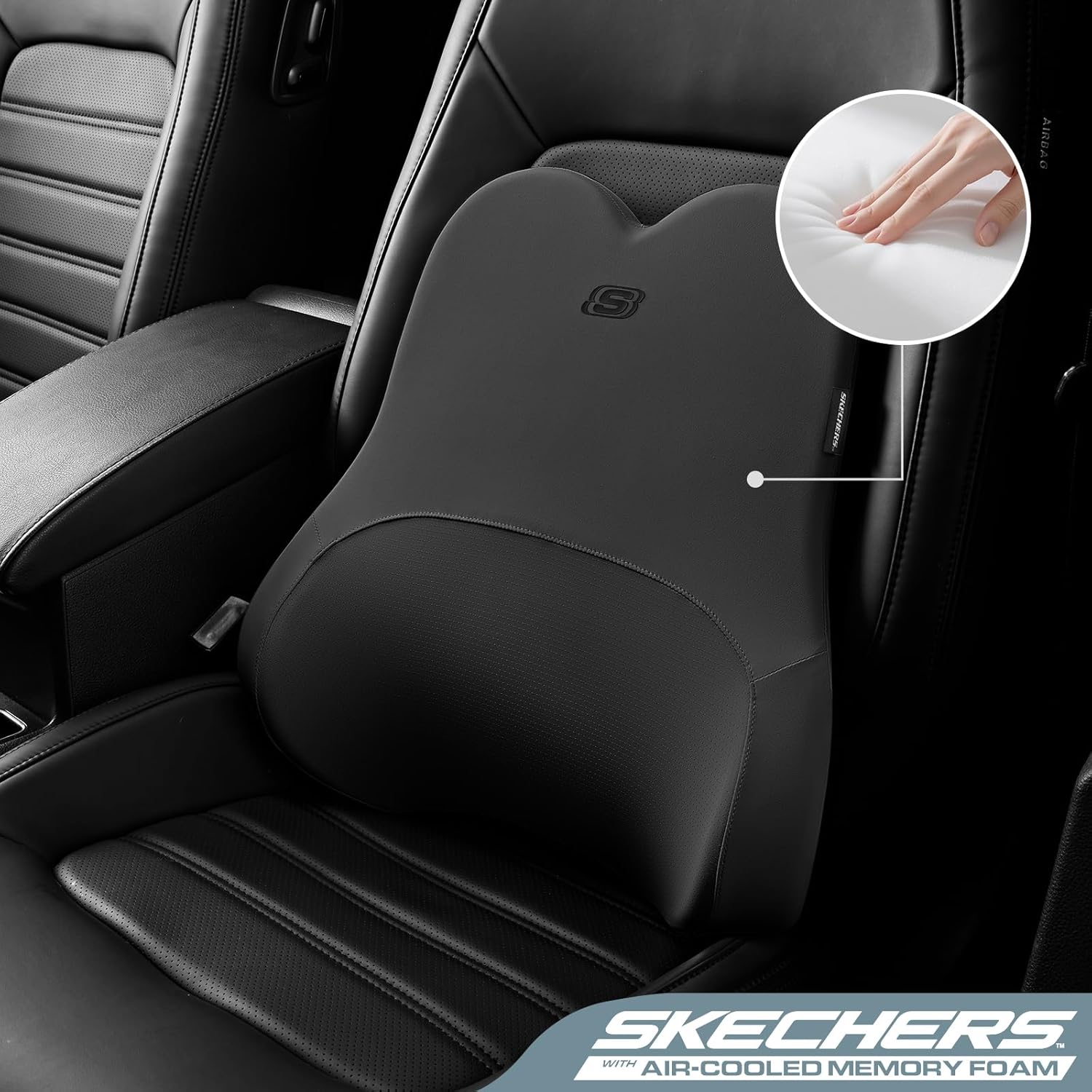Skechers Air-Cooled & Memory Foam Lumbar Pillow,Lumbar Support Pillow for Office,Chair Lower Back Pain Relief Lumbar Pillow,Ergonomic Design Back Support Pillow for Office Chair,Car,Home,Travel,Black - Image 2