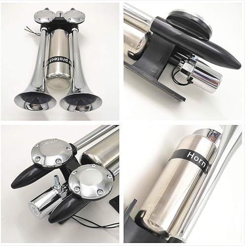 Miniatura 3 de Bocina de barco para automóvil, prolonga el sonido, bocina de aire, bocina de doble tubo, bocina de metal súper fuerte con tanque de aire de acero