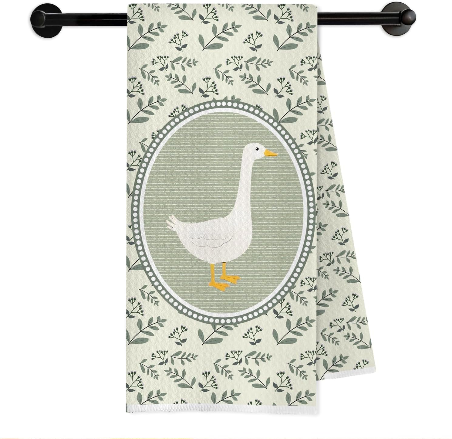 Sage Green Botanical Goose Kitchen Towels, Goose Gifts for Women Dish Tea Towels, Cottagecore Floral Plant Animal Decorative Hand Towel for Bathroom Kitchen, 16x24 Inch