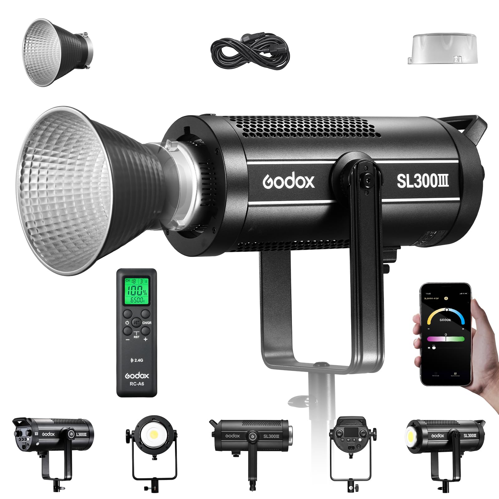 Godox SL300III Silenciar con Toque Sistema X inalámbrico 2.4G Multi-Efectos de luz FX Montaje Bowens Fotográfica Regulable 5600K±300K Soporte para el Control de App Brillo
