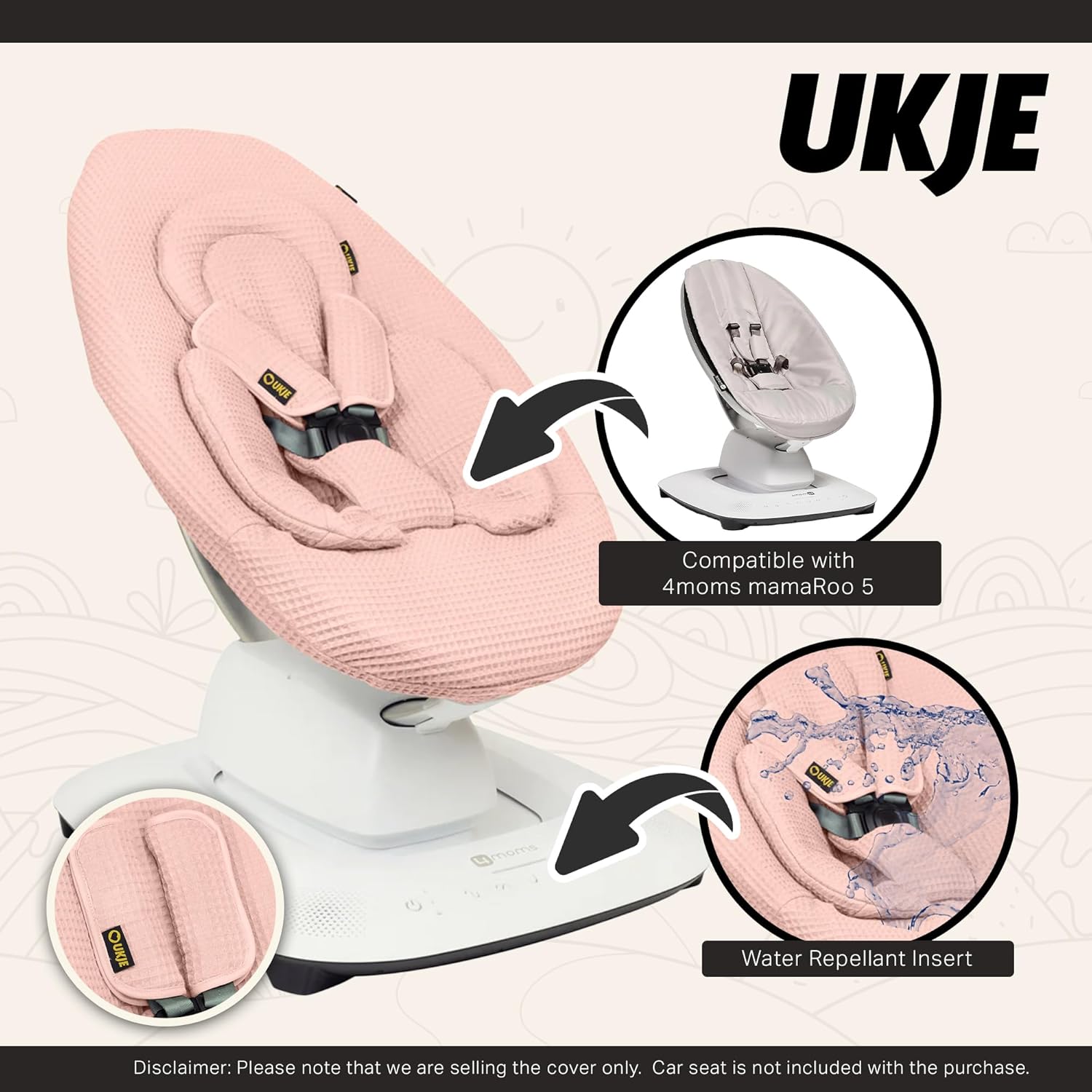 Ukje Swing Insert Rocker Cover Compatible with 4moms mamaRoo 5 Swing, Swing Accessories with Reversible Design, Easy to Install, Handmade in Europe - Pink