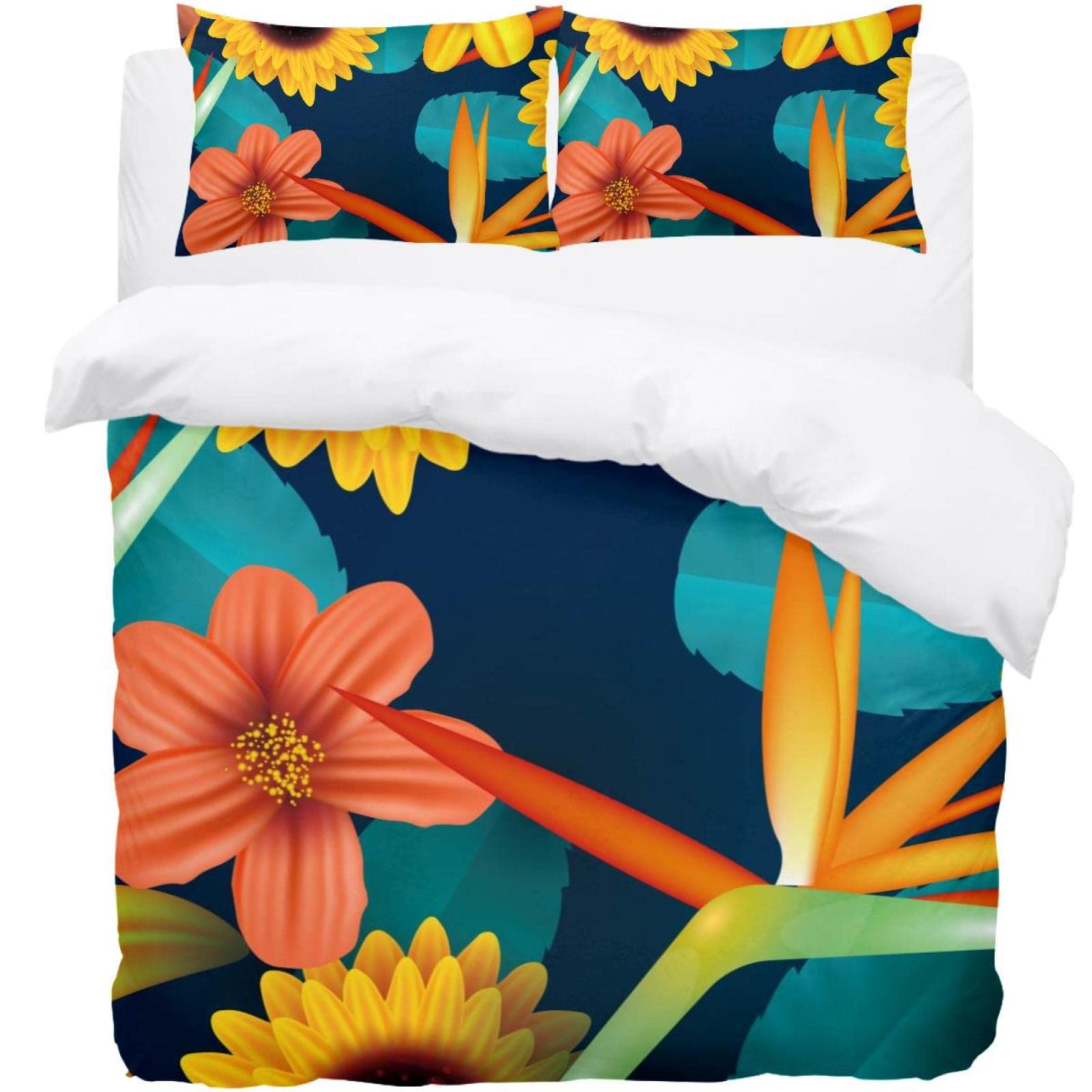 Housse de couette douce tournesol jaune corail floral parure de lit simple 3 pièces