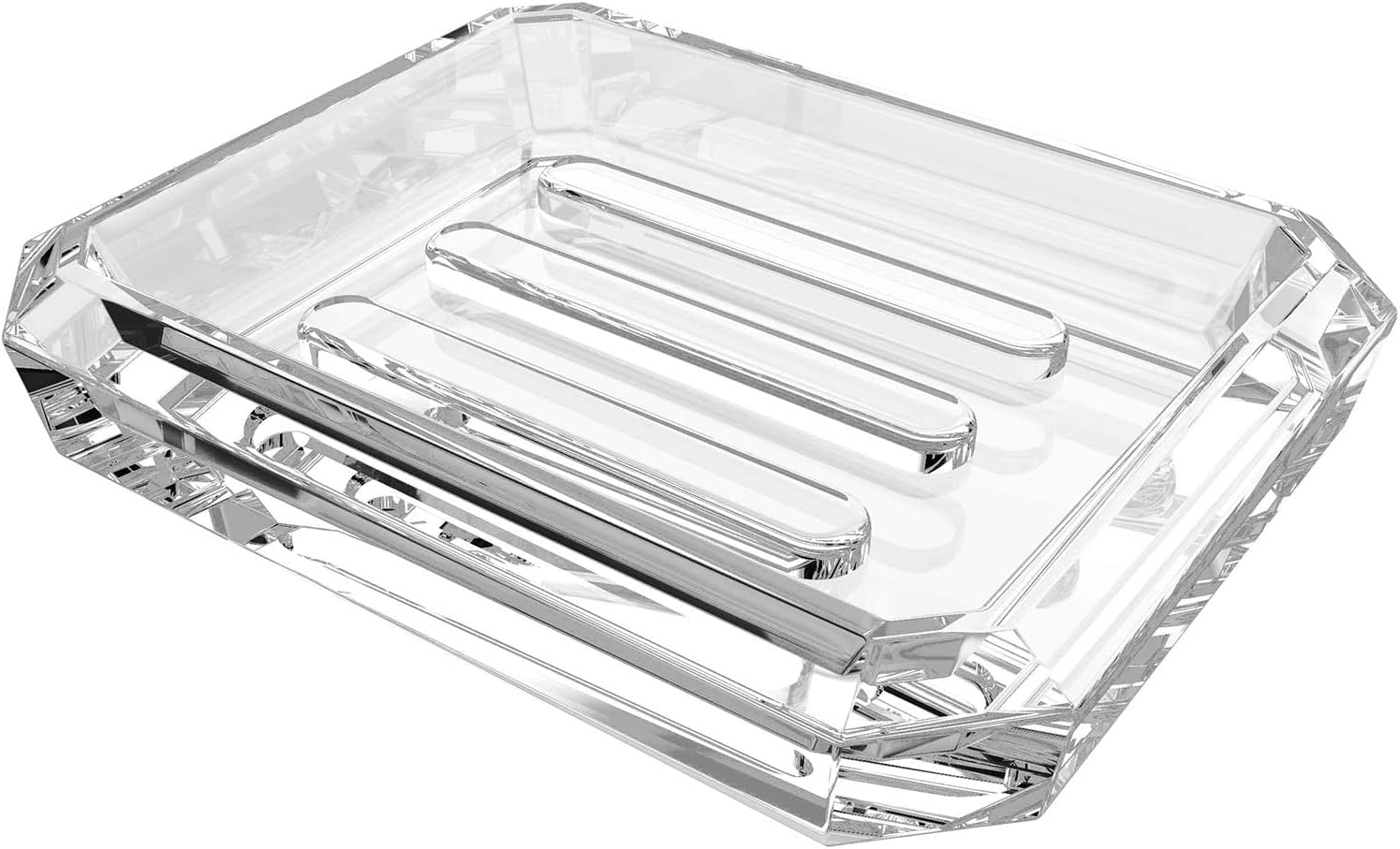Linkidea Rectangle Glass Bar Soap Dish, Soap Saver Tray for Bathroom Counter, Glass Sponge Dish Holder Case Box for Shower (Clear) (Rectangle)
