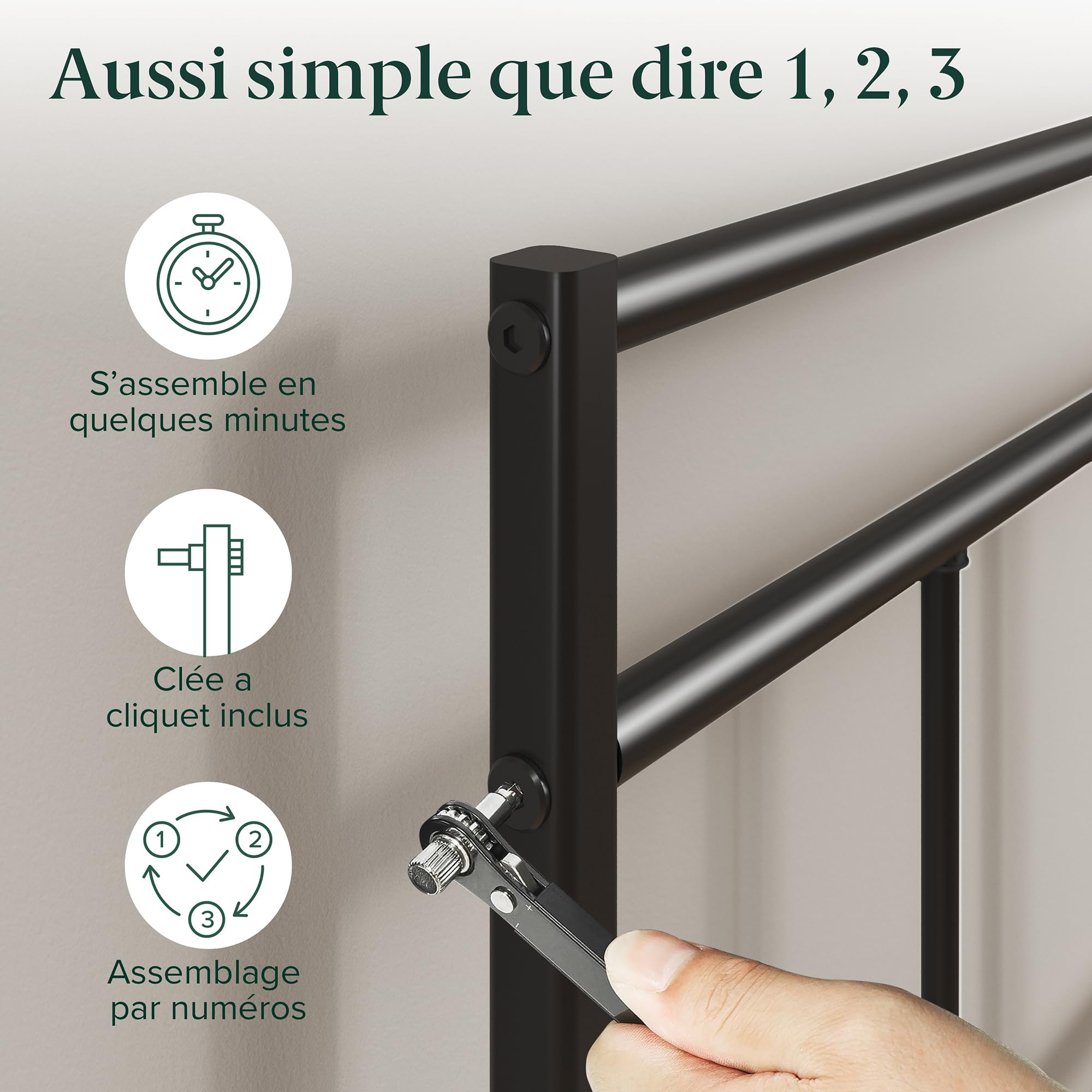 Zinus Elias Sommier 140x190 cm avec Lattes en Métal - Cadre & Tête de Lit 2 Personnes en Métal - Hauteur 30 cm pour Rangement - Montage Facile - Noir