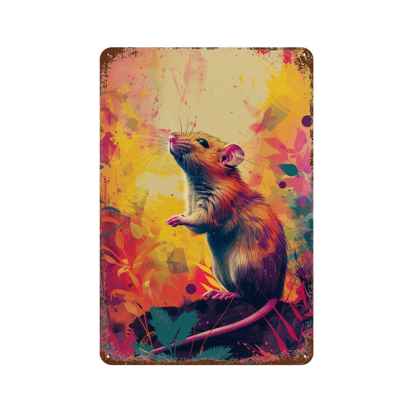 Colorful Mouse Illustration Rusty Metal Tin Sign 11.8"x7.9", for Farmhouse, Kitchen And Entryway Decor, Rustic Home Decor