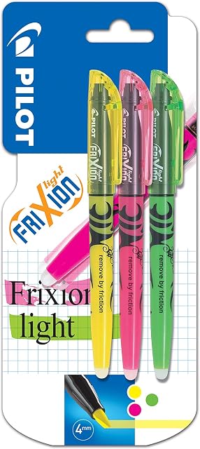 Pilot Frixion Light Erasable Highlighter - Yellow/Pink/Green, Pack of 3