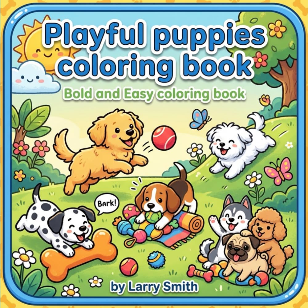Playful Puppies coloring book: Bold and Easy coloring book