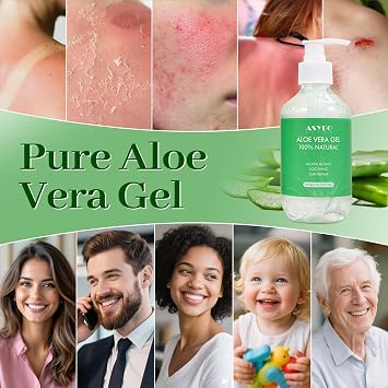 Aloe Vera Gel 300 ml – 100% Natural Pure Aloe Vera for Face Body Hair, Soothing and Nourishing Moisturising Aloe Cream for Dry Skin, Sunburn, Acne, After Sun Lotion