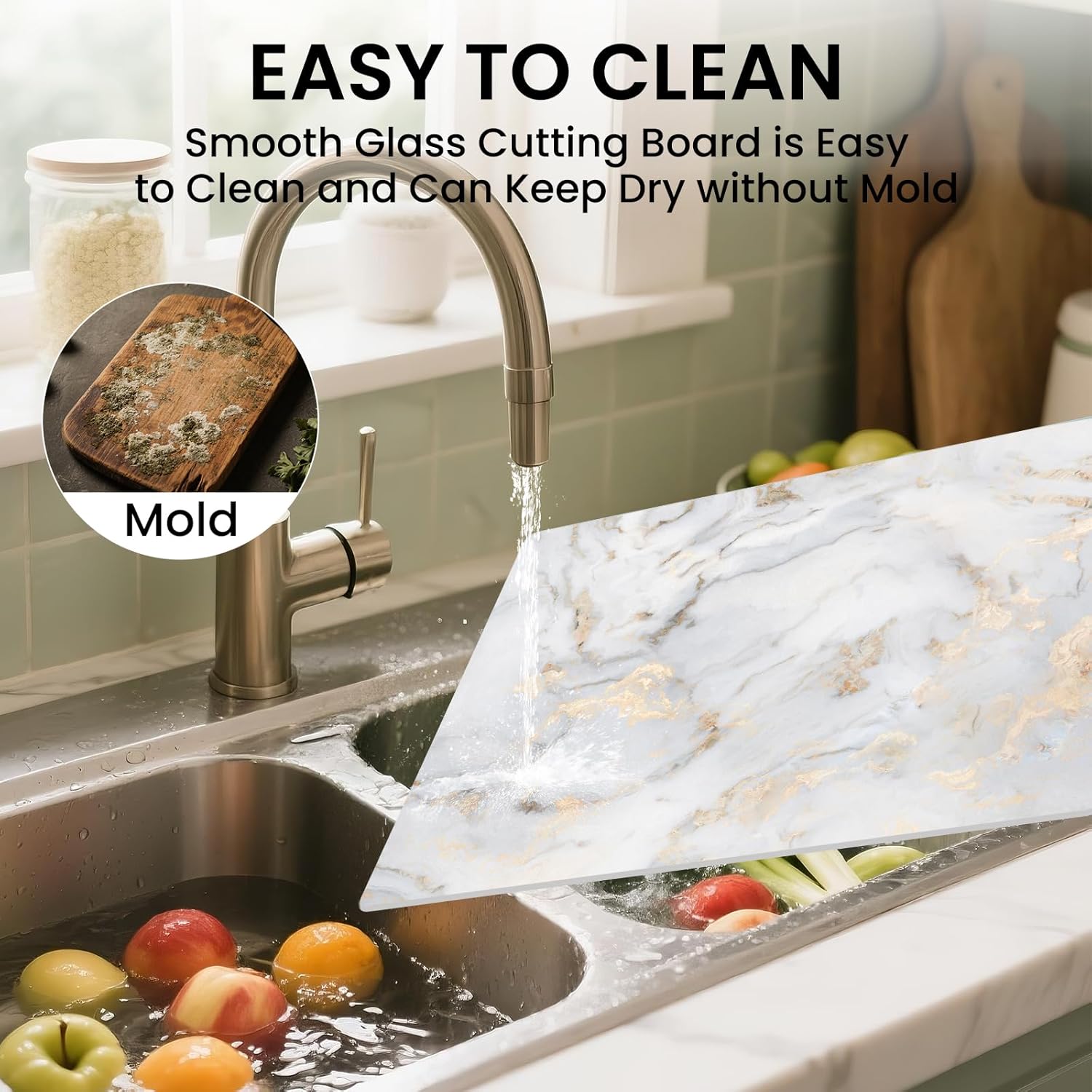 Tempered Glass Cutting Board Set of 2 (16“x12” & 12“x8”), Marble Pattern Chopping Boards for Kitchen, Heat Resistant Trivet & Countertop Saver, Non-Slip, Shatter-Resistant, Dishwasher Safe