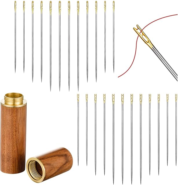 tonyg-p 24 Pieces Self-Threading Needles Opening One Second Hand Needles for Blind Old People with Gold Eye Embroidery Hand Sewing Tools, Stainless Steel