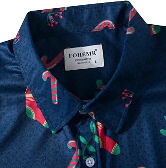 fohemr Mens Christmas Hawaiian Shirt, Holiday Santa Claus Short Sleeve