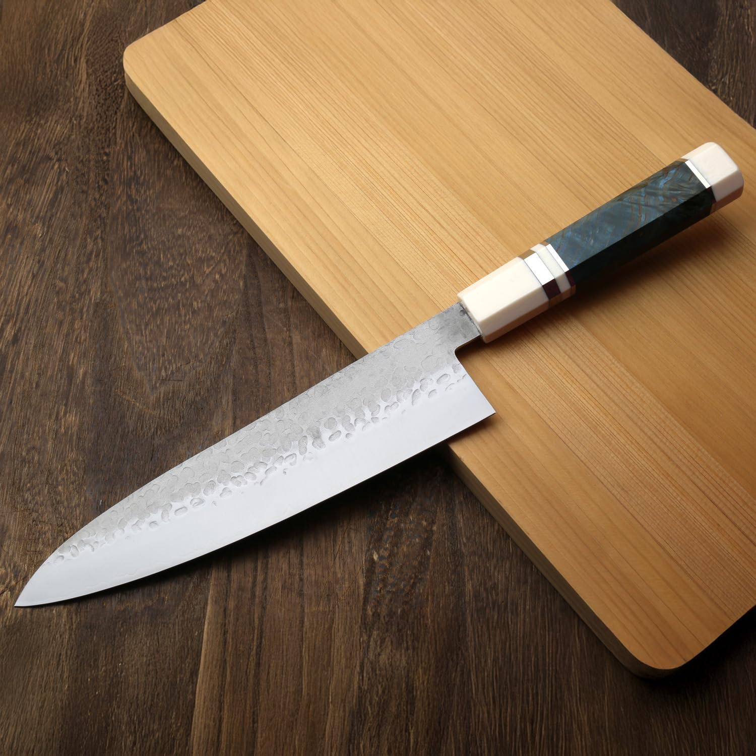 Yoshihiro Hammered SG2 (R-2) Powdered Stainless Steel Gyuto Chef Knife with Alternative Ivory Handle 225mm 8.5''