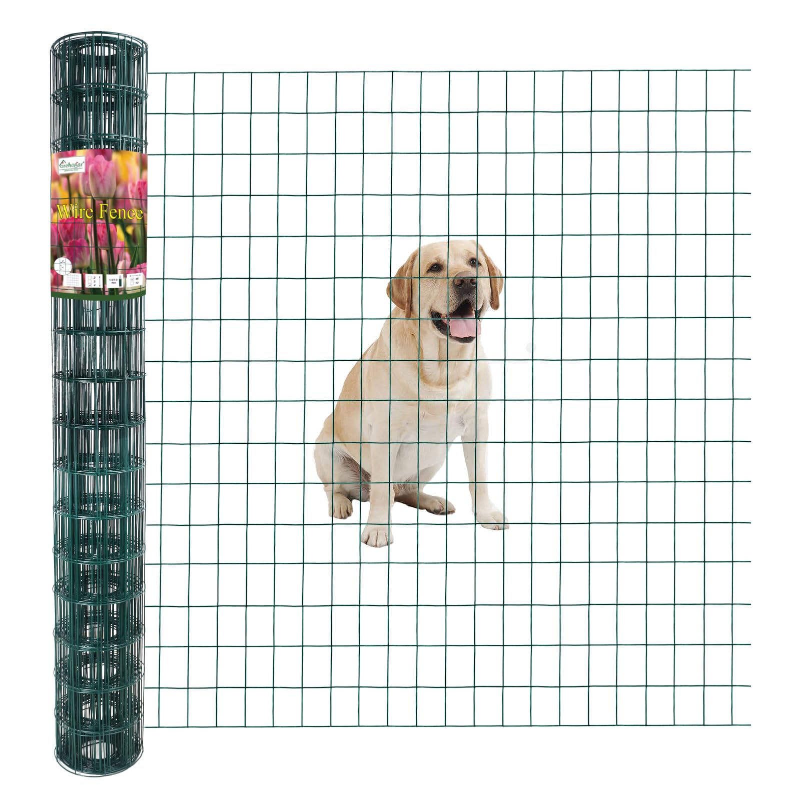 Green PVC Coated Welded Wire Fence 48 Inch x 25 Foot, 2 Inch x 3 Inch 16GA, Garden Border Fencing Roll Vinyl Coating Metal Wire Mesh for Yard Vegetable Plant Protection Poultry Netting