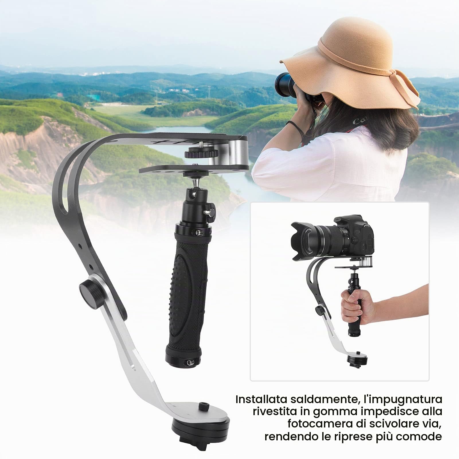 KUIDAMOS Stabilizzatore per Fotocamera DSLR camera stabilizer handle Stabilizzatore per Fotocamera Portatile Gomma Antiscivolo Materiale in Lega di Alluminio Accessoires