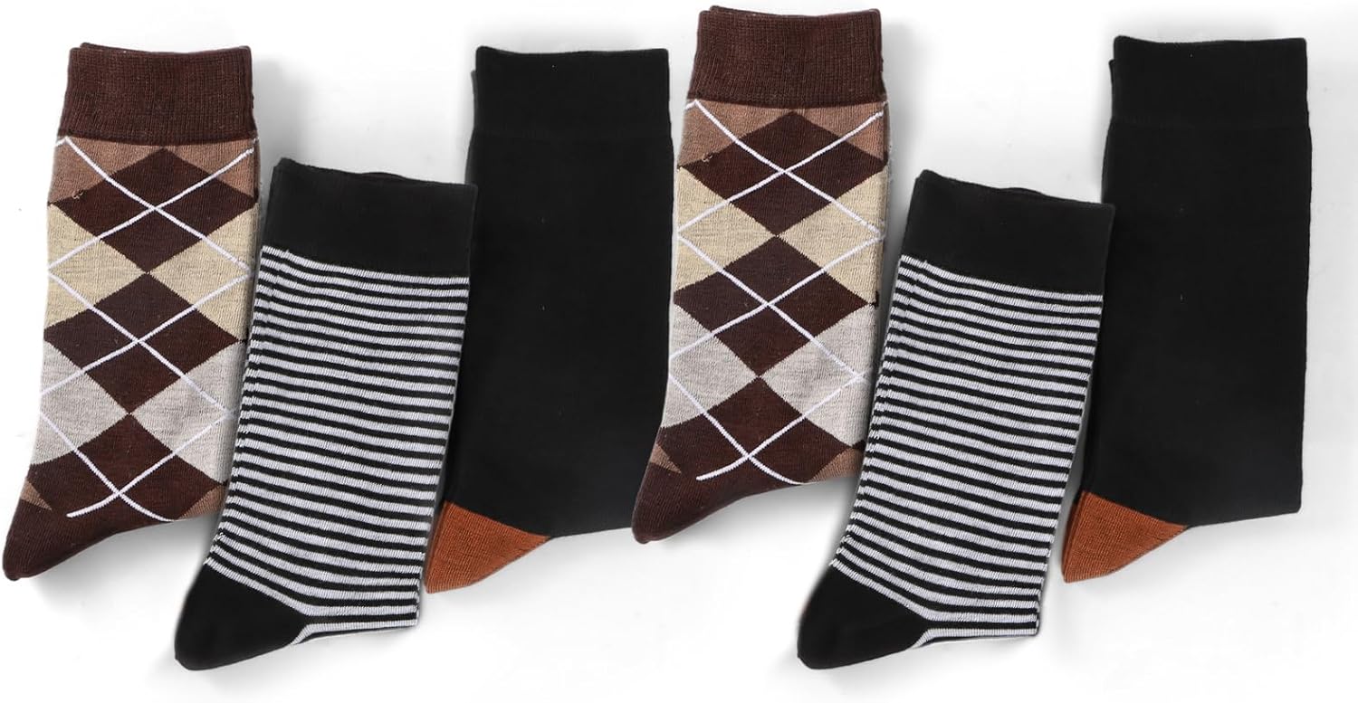 6 PairsMens Dress Socks Business Casual Pattern，Classic Argyle Mid Calf Socks. - Image 4