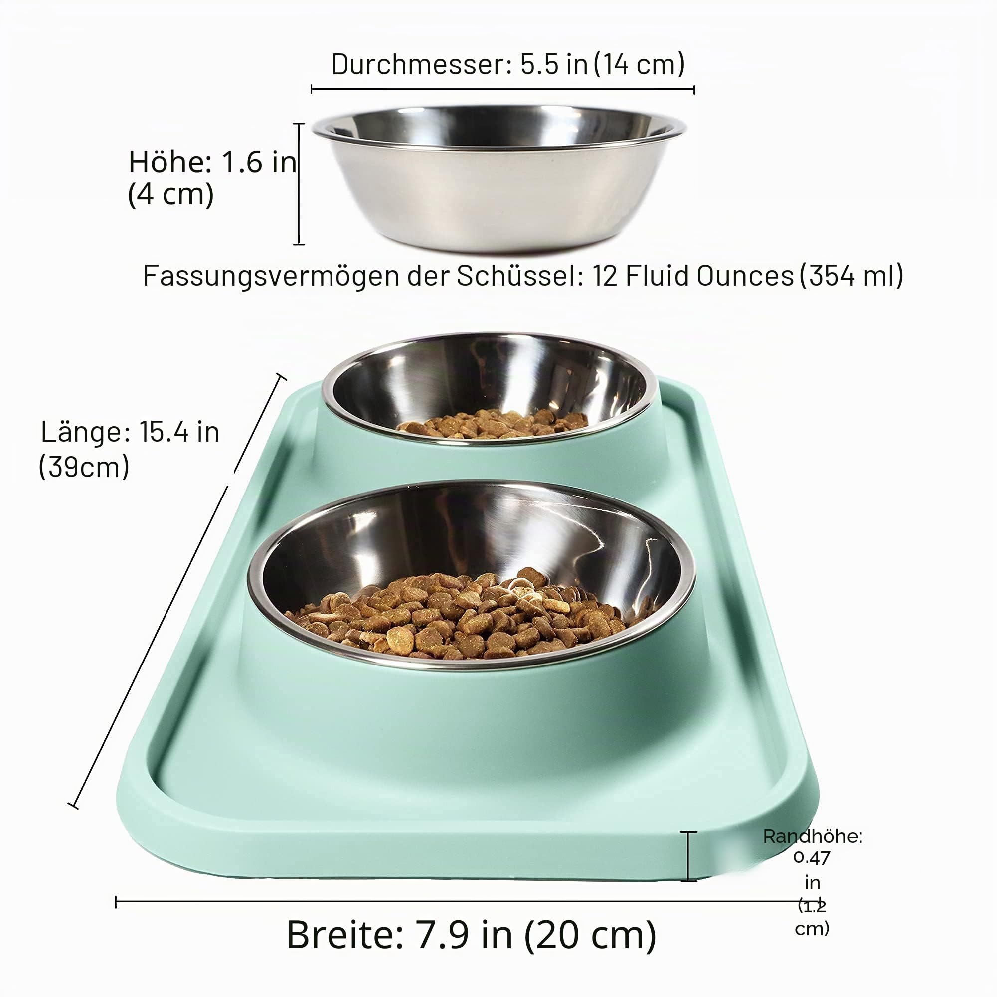 L.D.Dog Katzenfutternäpfe, Katzennäpfe, rutschfest und auslaufsicher, Silikonmatten mit Ständer, herausnehmbare Edelstahl-Futter- und Wasserschalen für Katzen (Aquamarine)