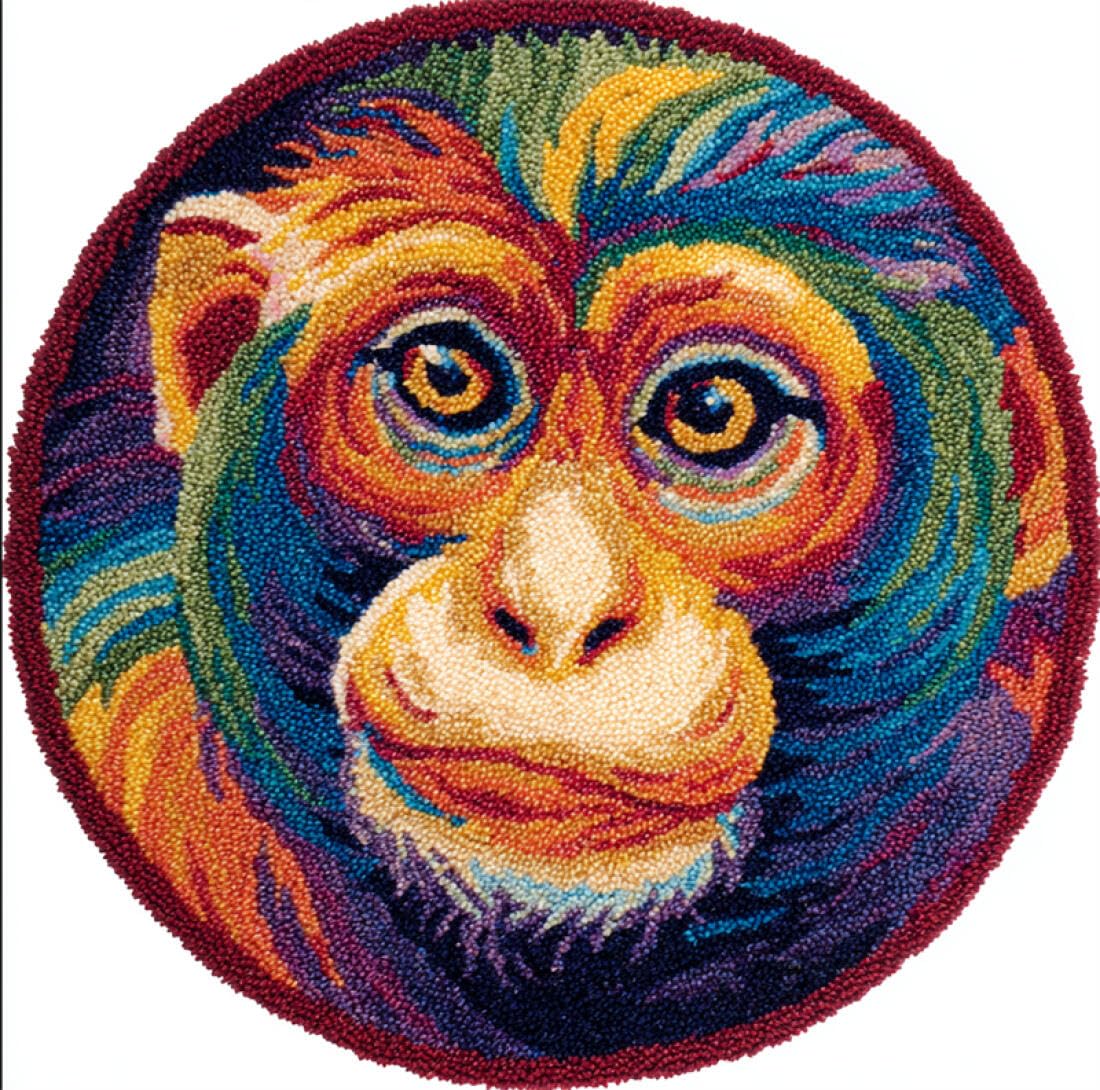 Rqwybcaxn DIY Latch Hook Rug Making Kits for Beginners Animal Embroidery Set Colorful Monkeys 60x60cm Round Washable Area Rug Bedroom Wall Hanging