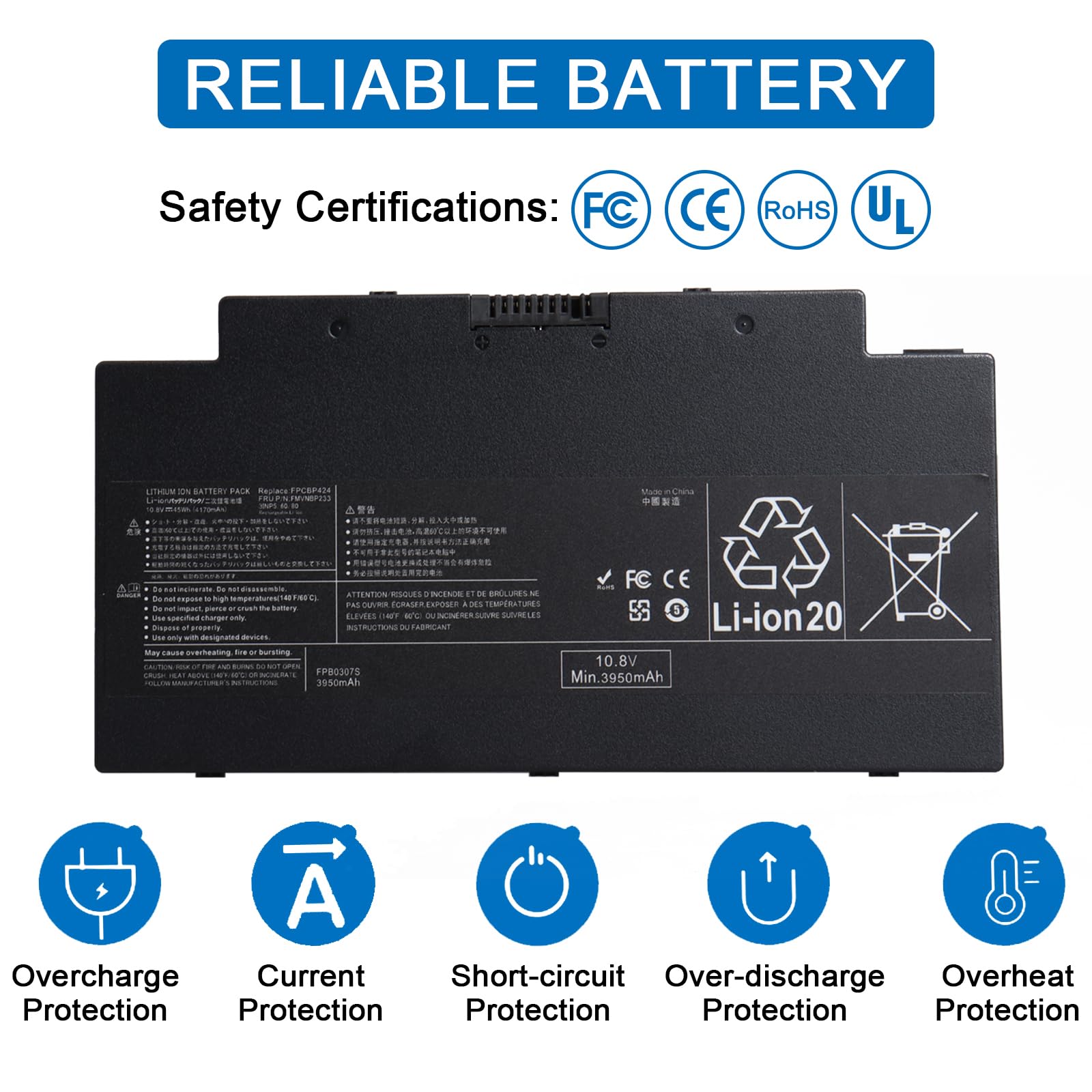 FPCBP424 Laptop Akku Kompatibel mit Fujitsu LifeBook A3510 A3511 A556 A556/G AH556 AH77/S AH77/M U536 Serie, Laptop Akku Ersatz für FPB0307S FMVNBP233 FMVWMA2B77 FMVA77MB