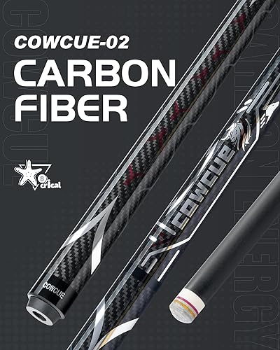 Vista 2 de CRICAL Taco de billar de fibra de carbono serie COWCUE de baja desviación para billar, palo de billar profesional de 58 pulgadas para adultos, punta